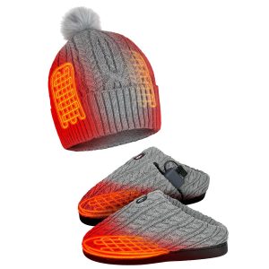 Saip 5V Battery Heated Cable Knit Hat & Slippers Bundle