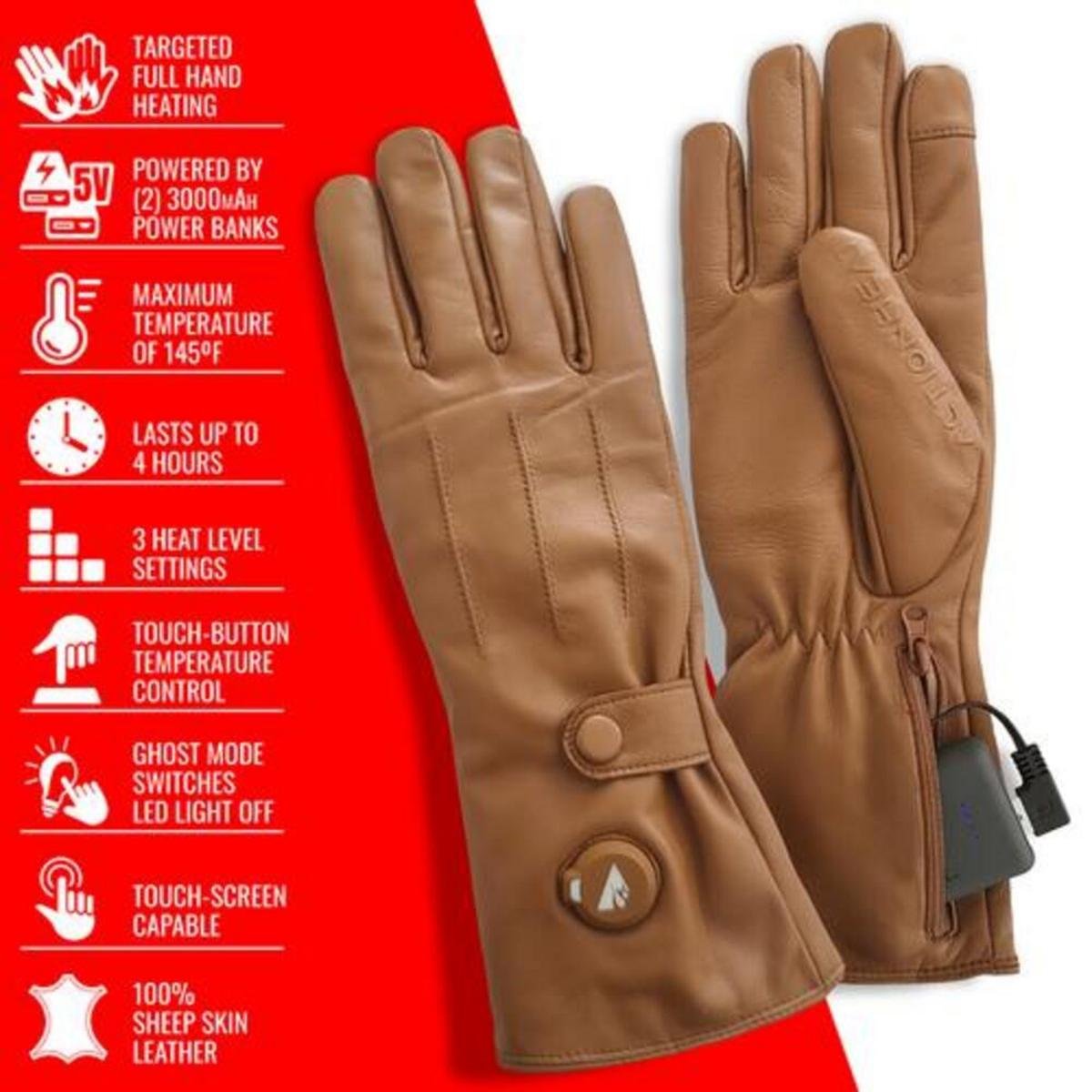 Open Box Saip 5V Men's Battery Heated Leather Dress Glove - Image 4