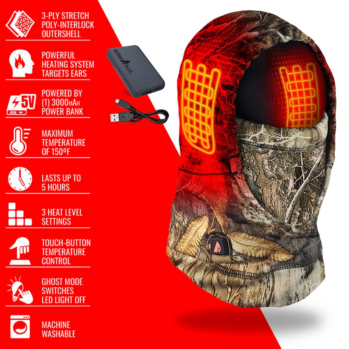 Saip 5V Battery Heated Hunting Fleece Balaclava - Image 3