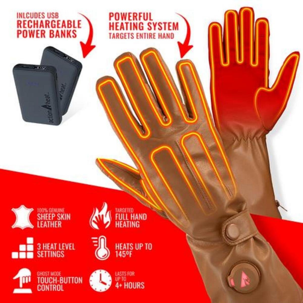 Open Box Saip 5V Men's Battery Heated Leather Dress Glove - Image 3