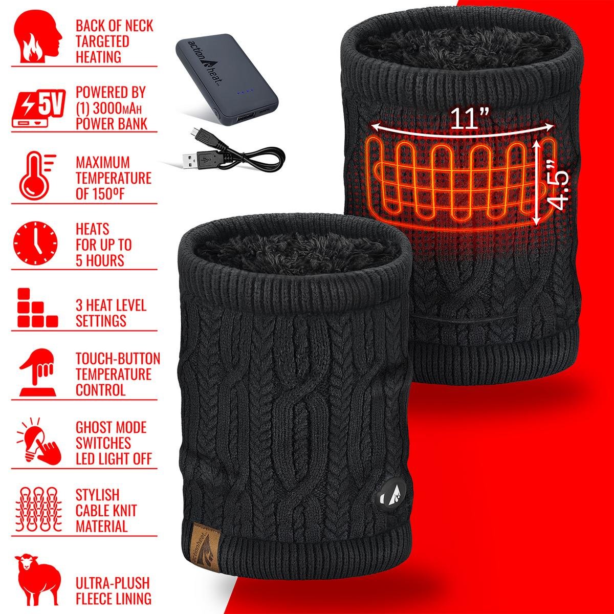 Saip 5V Battery Cable Knit Heated Neck Gaiter - Image 6