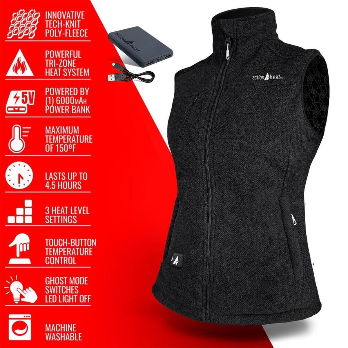 Open Box Saip 5V Women's Performance Fleece Battery Heated Vest - Image 4
