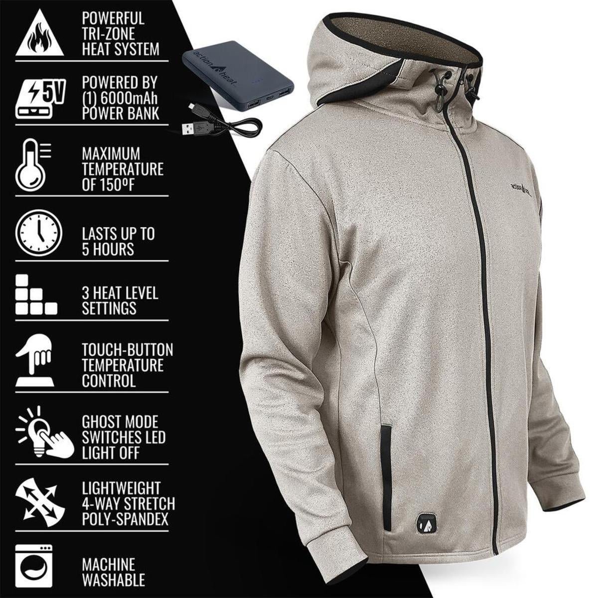 Open Box Saip 5V Men's Slim Fit Battery Heated Hoodie - Image 5