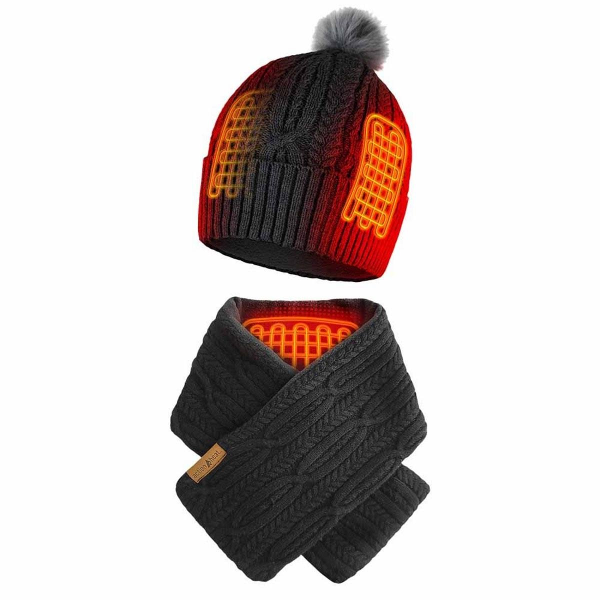 Saip 5V Battery Heated Cable Knit Hat & Scarf Bundle - Image 2