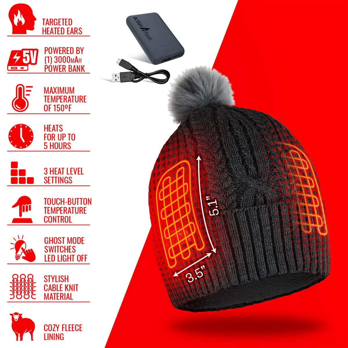 Saip 5V Battery Heated Cable Knit Hat & Scarf Bundle - Image 6