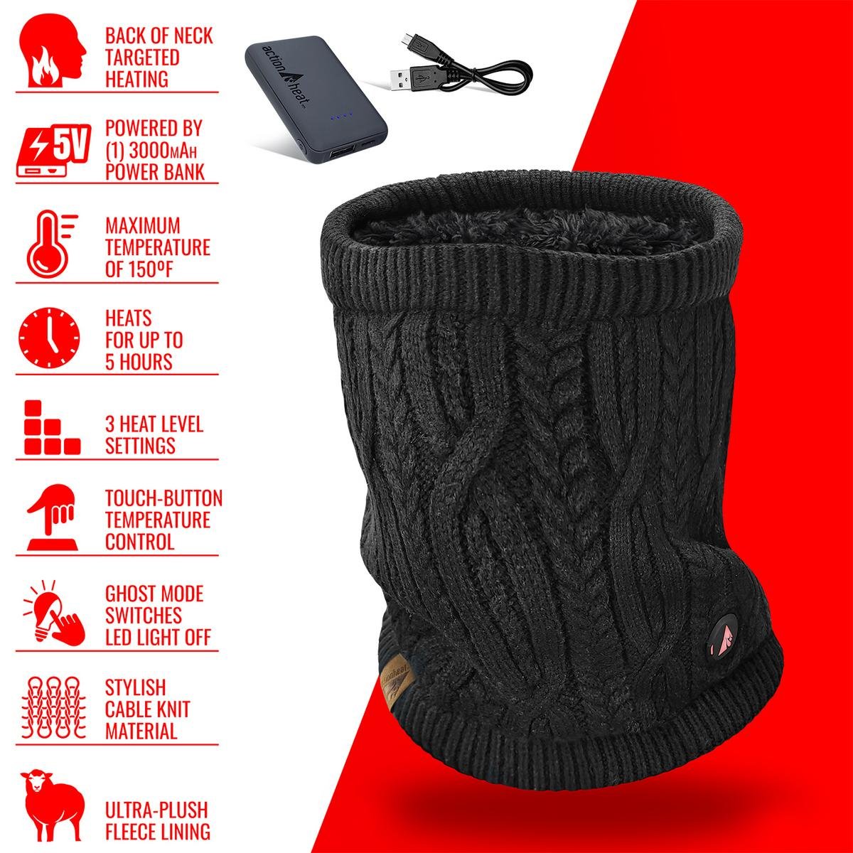 Saip 5V Battery Cable Knit Heated Neck Gaiter - Image 5