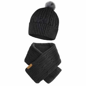 Saip 5V Battery Heated Cable Knit Hat & Scarf Bundle
