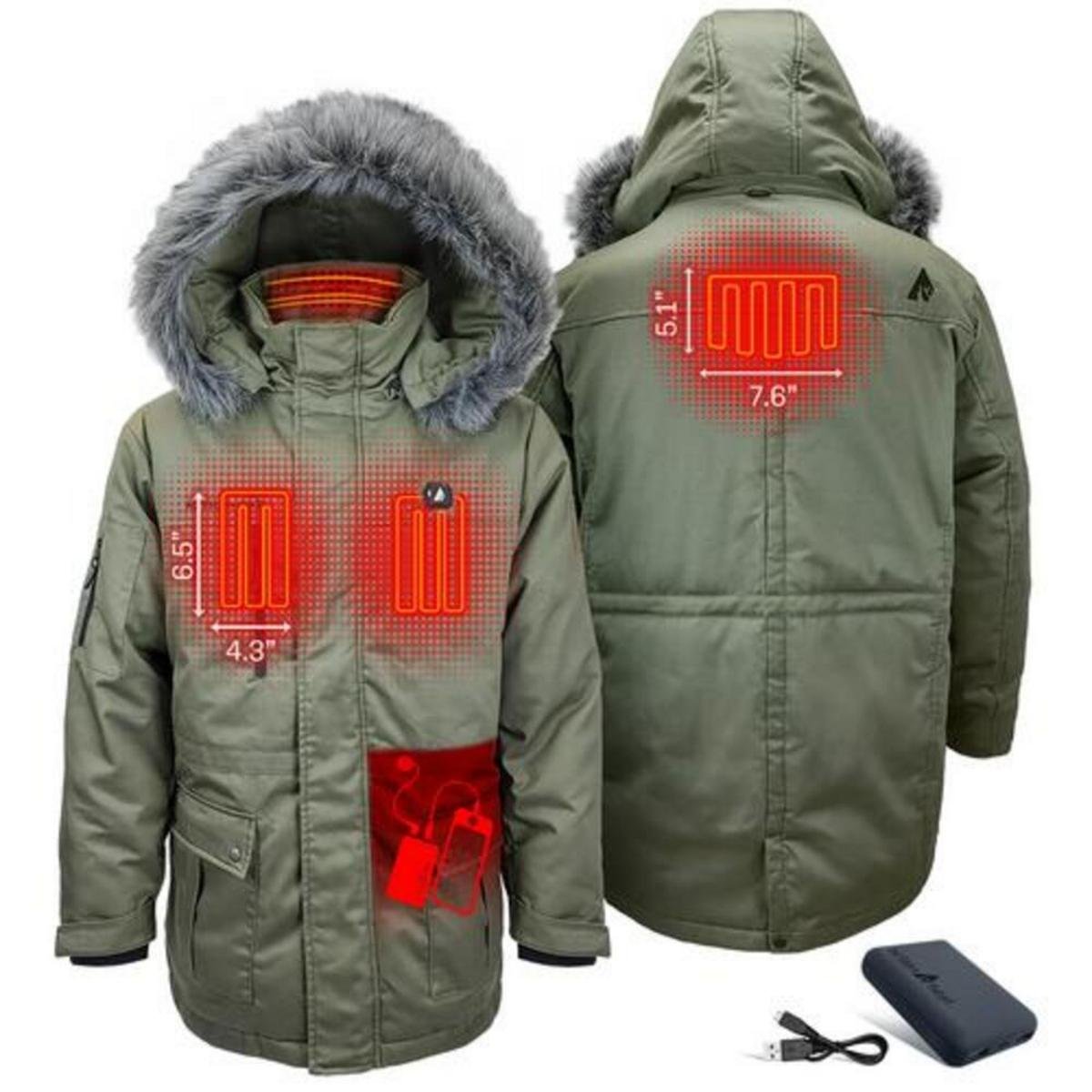 Open Box Saip 5V Men's Battery Heated Parka Jacket - Image 3