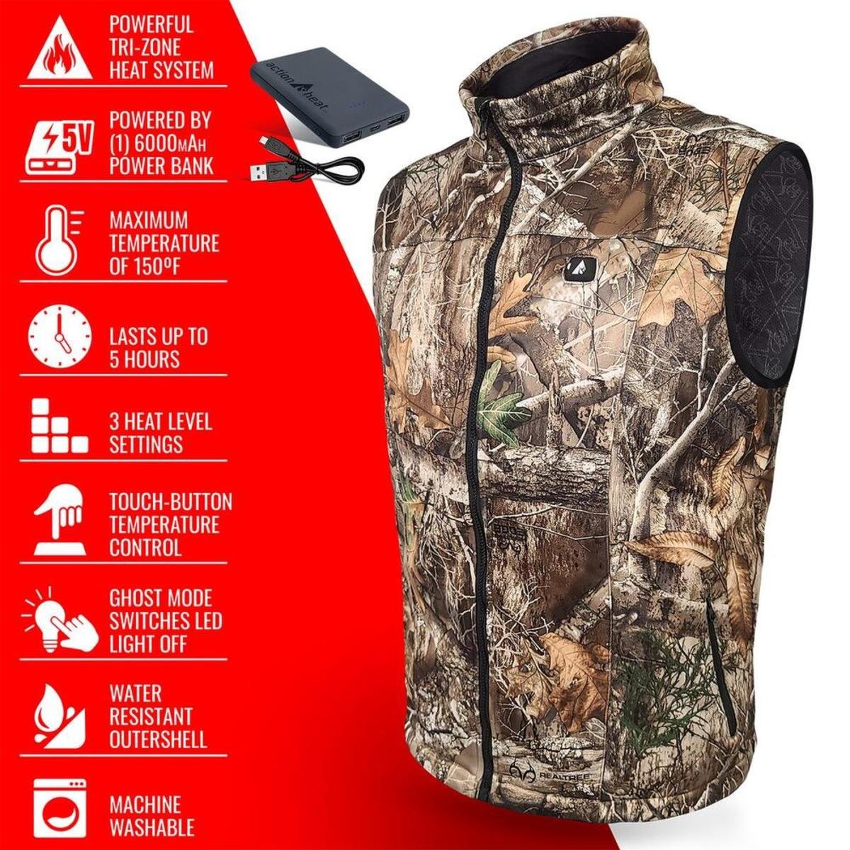 Open Box Saip 5V Men's Battery Heated Hunting Vest - Image 4