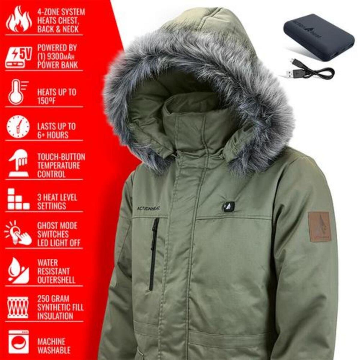 Open Box Saip 5V Men's Battery Heated Parka Jacket - Image 4
